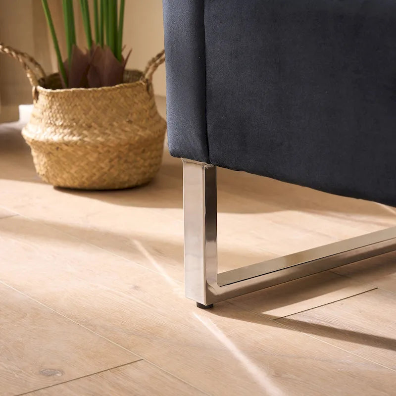 Banc de rangement en velours rembourré avec accoudoirs