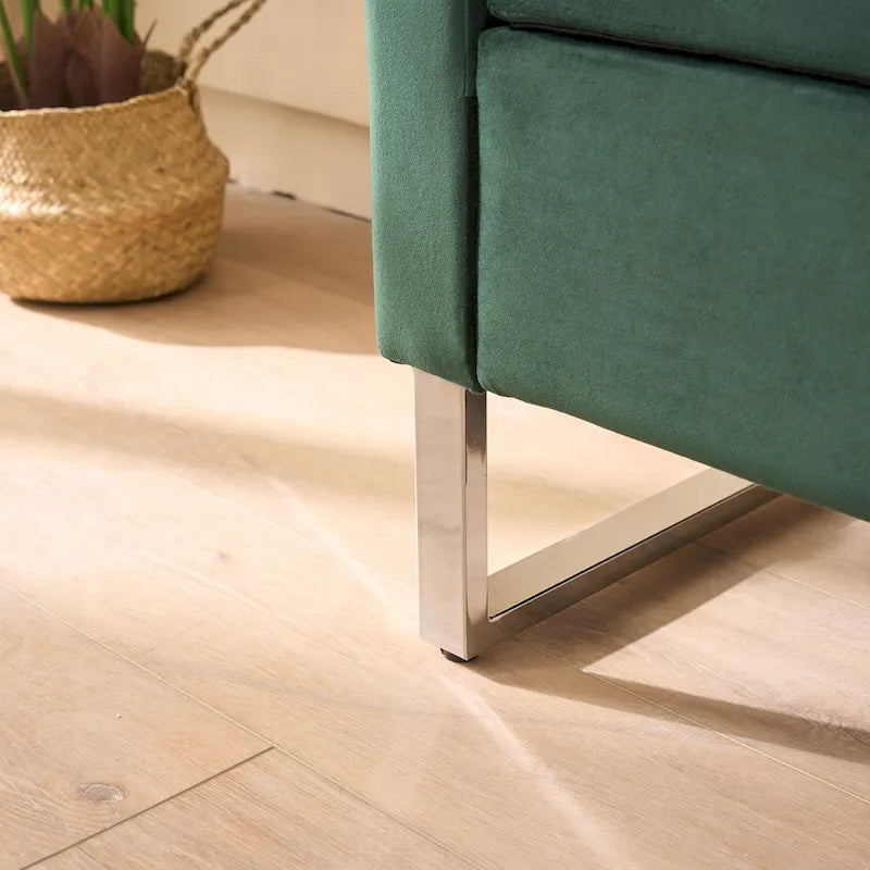 Banc de rangement en velours rembourré avec accoudoirs