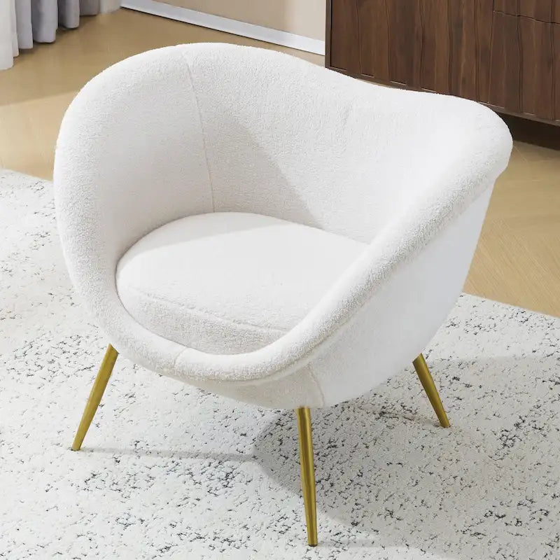 Fauteuil d'appoint en tissu moderne avec dossier incurvé et pieds dorés