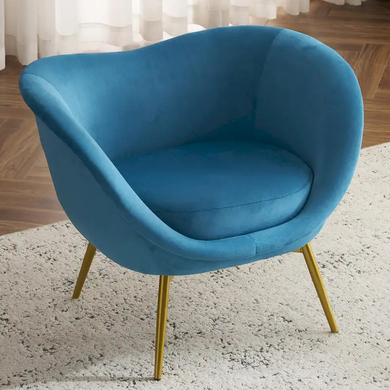 Fauteuil d'appoint en tissu moderne avec dossier incurvé et pieds dorés