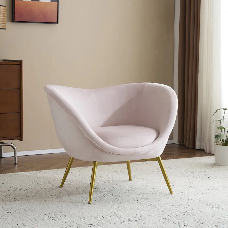 Fauteuil d'appoint en tissu moderne avec dossier incurvé et pieds dorés
