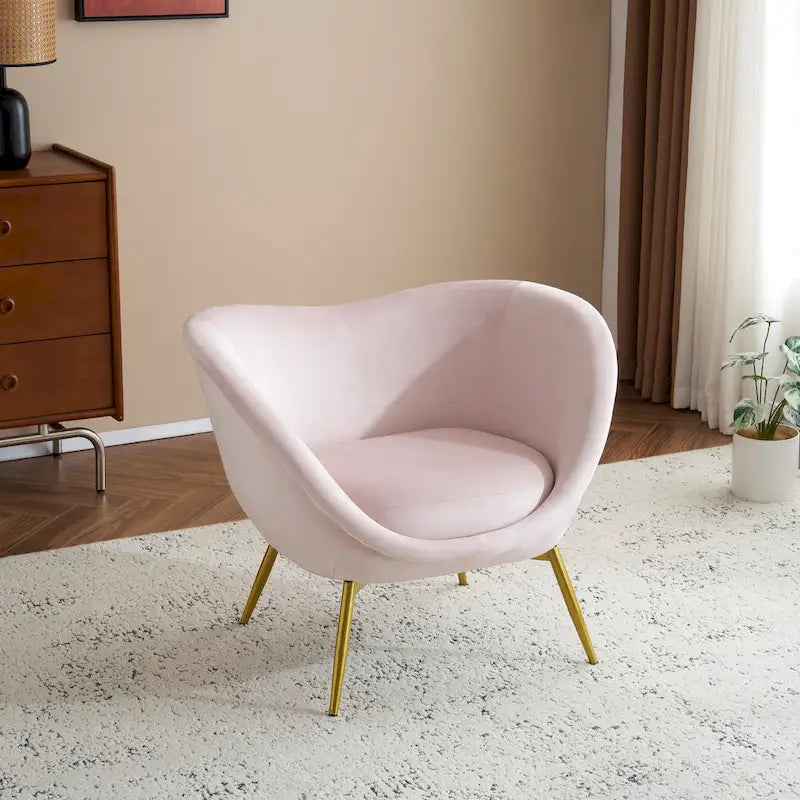 Fauteuil d'appoint en tissu moderne avec dossier incurvé et pieds dorés