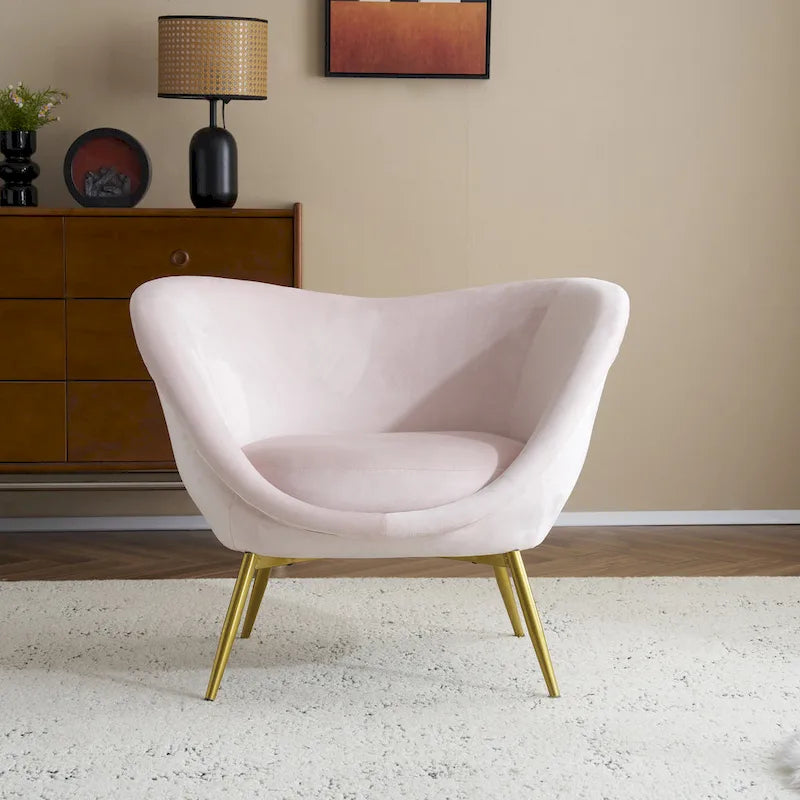 Fauteuil d'appoint en tissu moderne avec dossier incurvé et pieds dorés