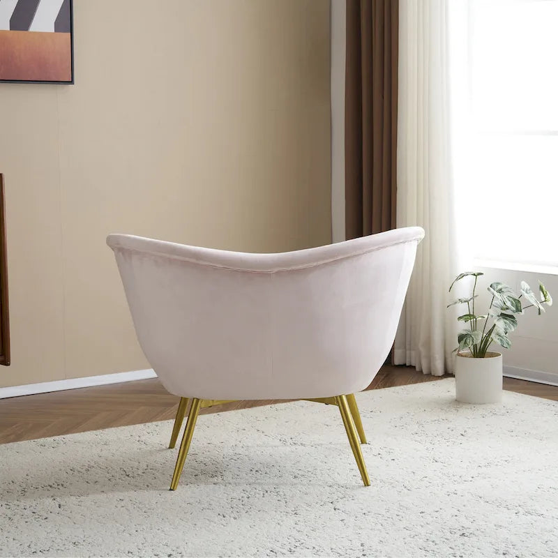 Fauteuil d'appoint en tissu moderne avec dossier incurvé et pieds dorés