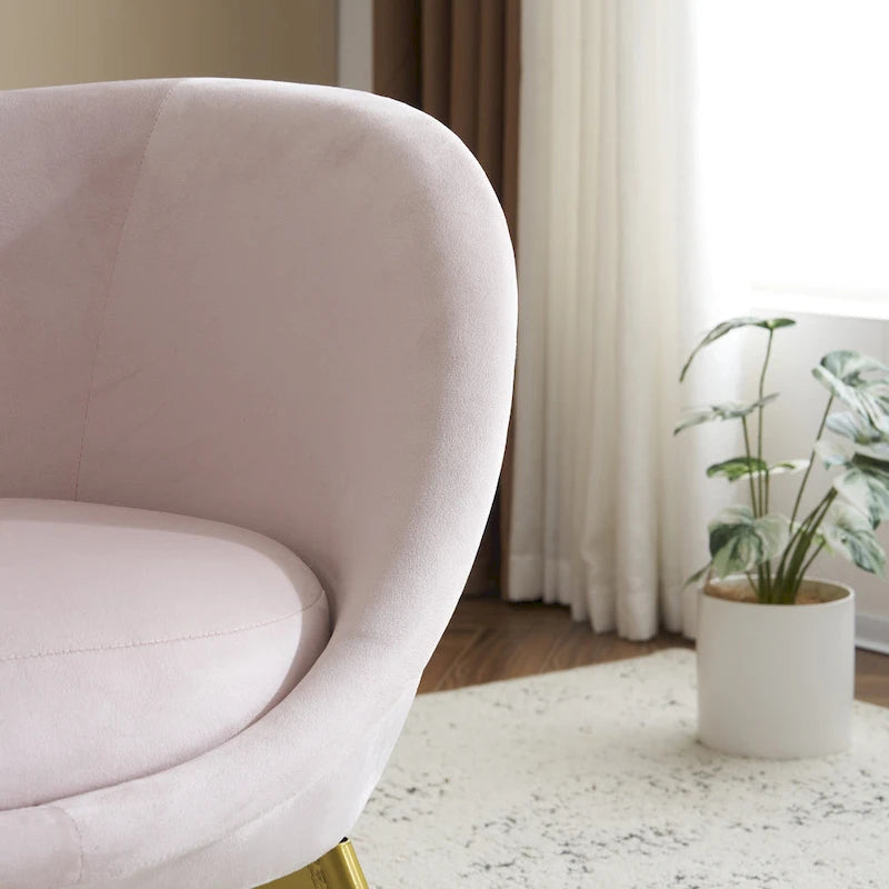 Fauteuil d'appoint en tissu moderne avec dossier incurvé et pieds dorés