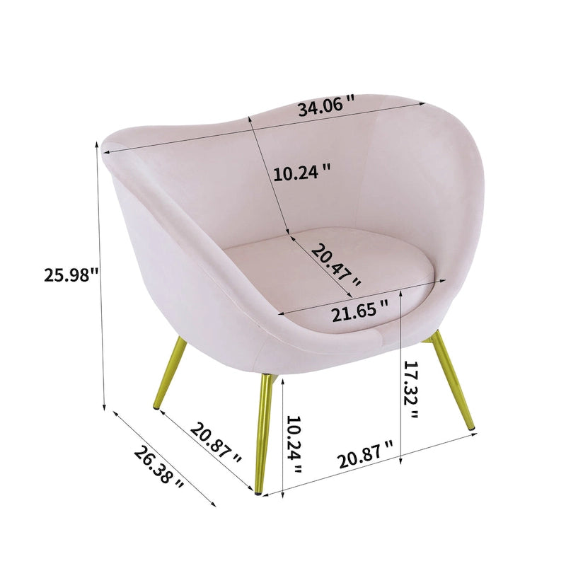 Fauteuil d'appoint en tissu moderne avec dossier incurvé et pieds dorés