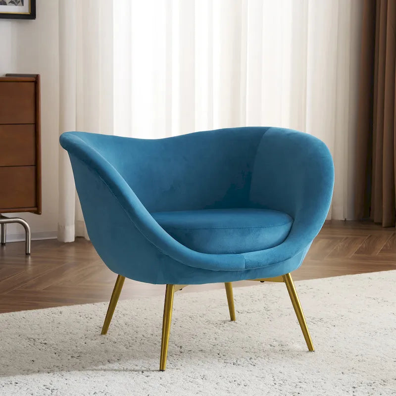 Fauteuil d'appoint en tissu moderne avec dossier incurvé et pieds dorés