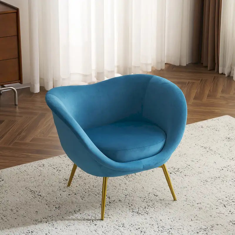 Fauteuil d'appoint en tissu moderne avec dossier incurvé et pieds dorés