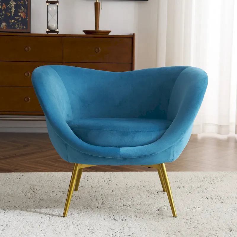 Fauteuil d'appoint en tissu moderne avec dossier incurvé et pieds dorés