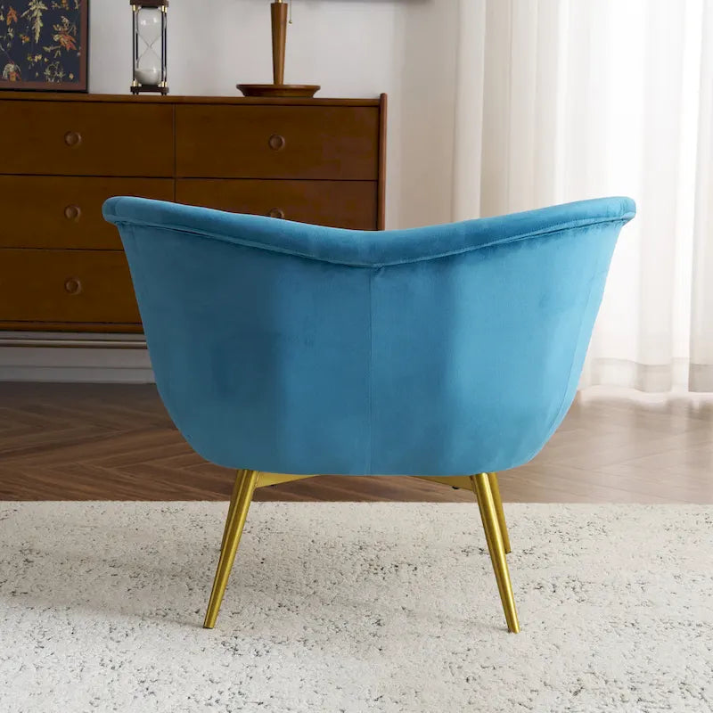 Fauteuil d'appoint en tissu moderne avec dossier incurvé et pieds dorés