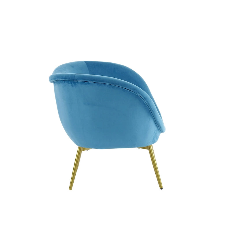 Fauteuil d'appoint en tissu moderne avec dossier incurvé et pieds dorés