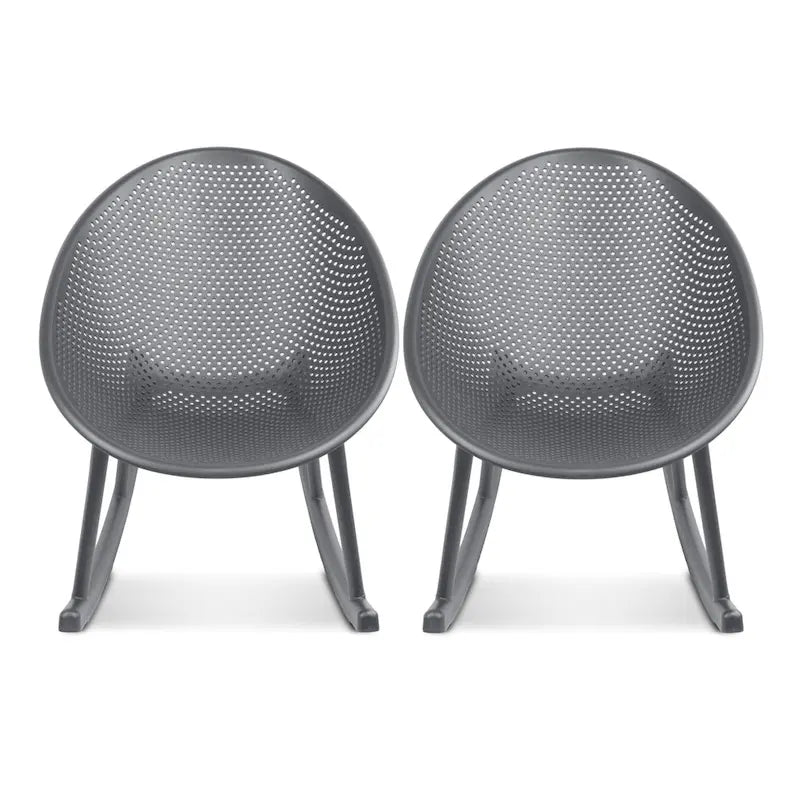 Set of 2 Mid-Century Modern Plastic Rocking Lounge Chair Plastic Legs with Breathable Egg Shaped Seat for Indoor/Outdoor