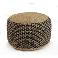 18 Brown and Black Braided Round Pouf Ottoman