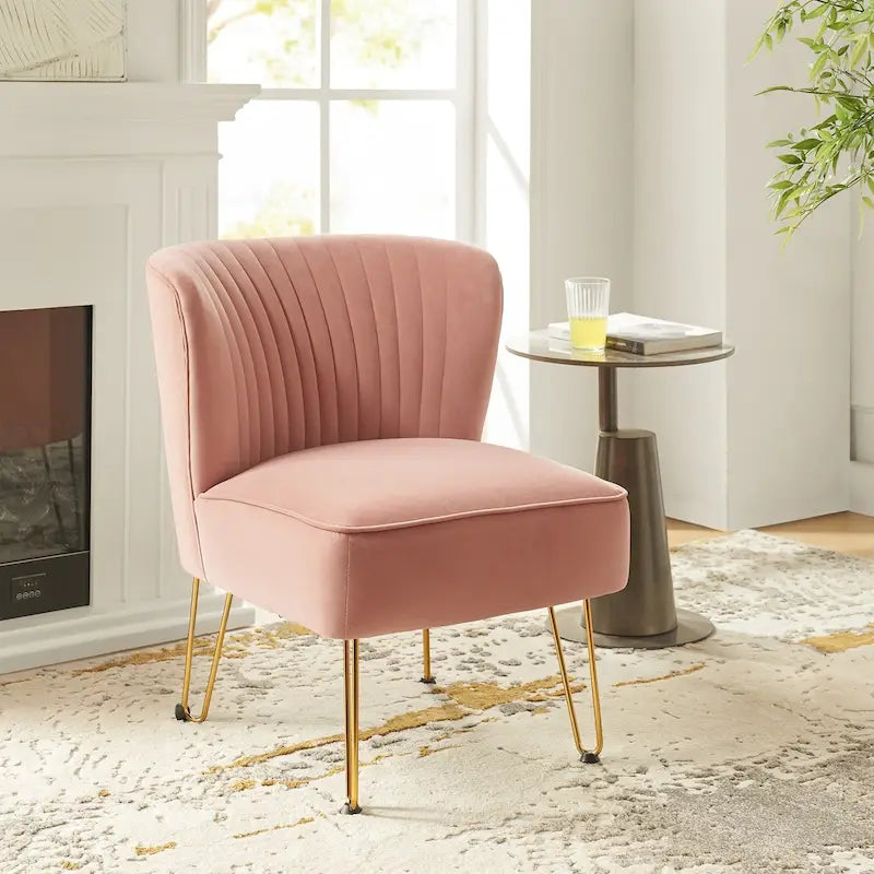 Chaise d'appoint capitonnée moderne en velours avec pieds dorés par