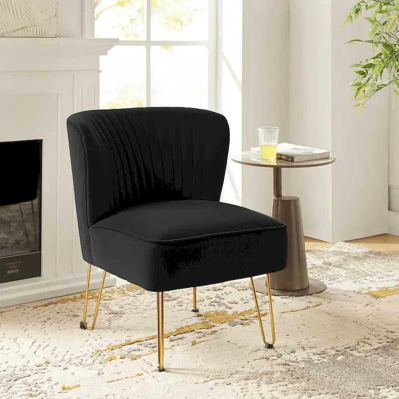 Chaise d'appoint capitonnée moderne en velours avec pieds dorés par