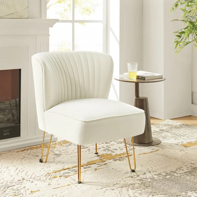 Chaise d'appoint capitonnée moderne en velours avec pieds dorés par