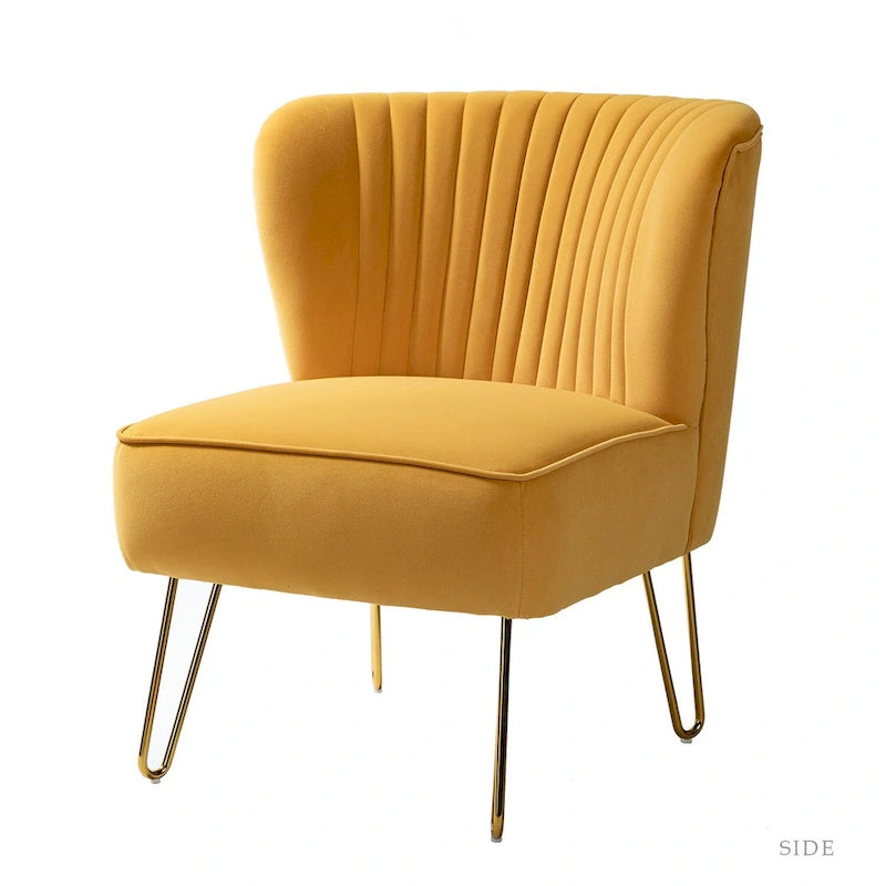 Chaise d'appoint capitonnée moderne en velours avec pieds dorés par