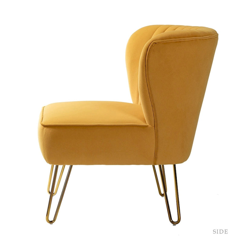 Chaise d'appoint capitonnée moderne en velours avec pieds dorés par