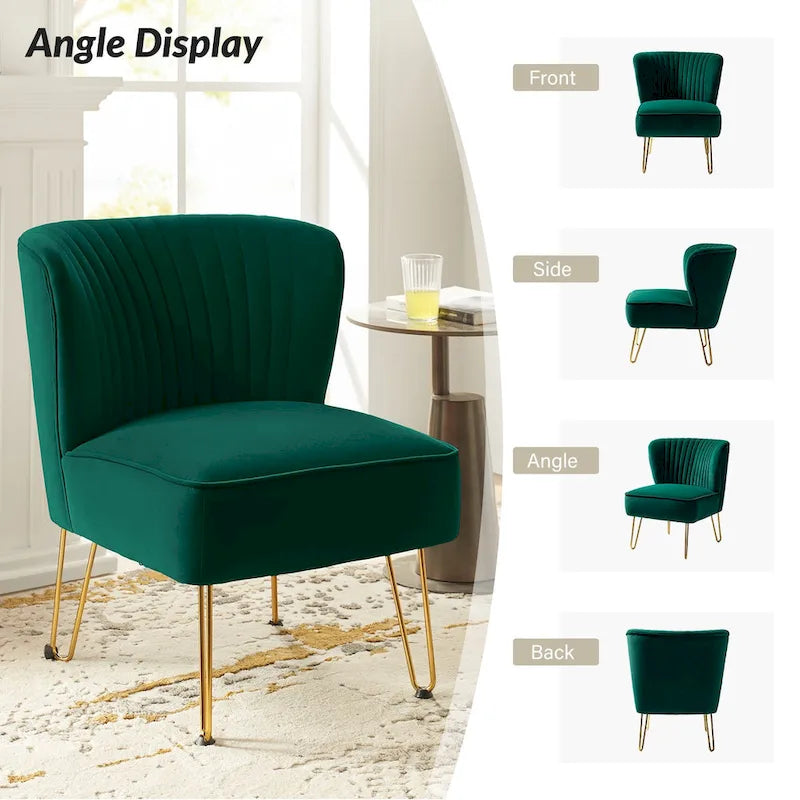 Chaise d'appoint capitonnée moderne en velours avec pieds dorés par