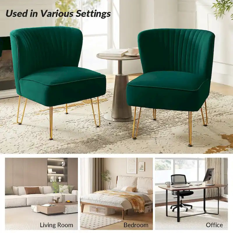 Chaise d'appoint capitonnée moderne en velours avec pieds dorés par