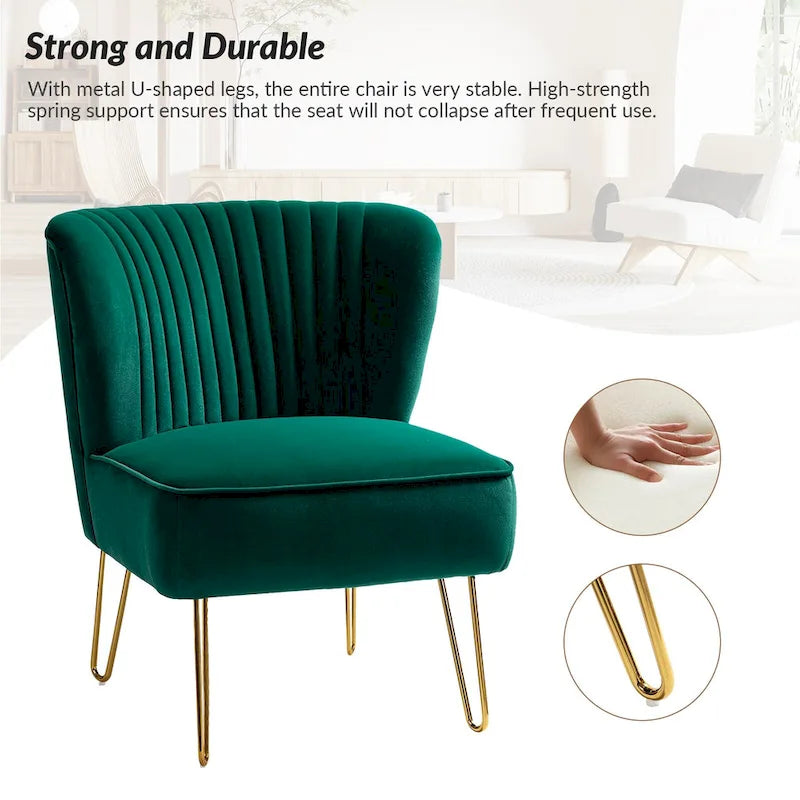 Chaise d'appoint capitonnée moderne en velours avec pieds dorés par