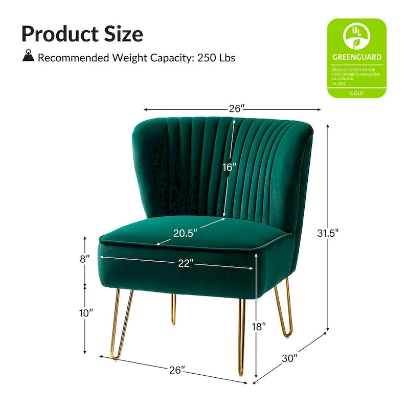 Chaise d'appoint capitonnée moderne en velours avec pieds dorés par