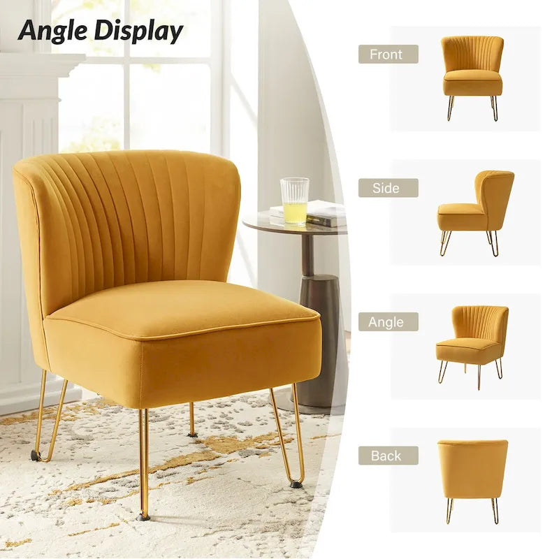 Chaise d'appoint capitonnée moderne en velours avec pieds dorés par