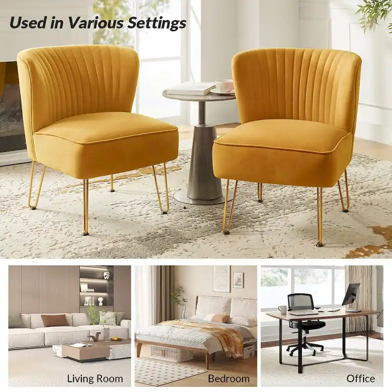 Chaise d'appoint capitonnée moderne en velours avec pieds dorés par