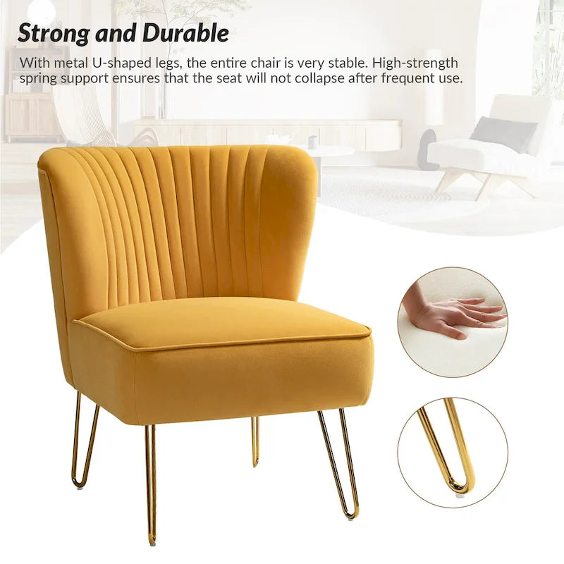 Chaise d'appoint capitonnée moderne en velours avec pieds dorés par