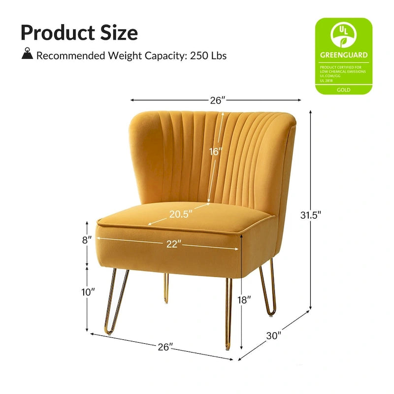 Chaise d'appoint capitonnée moderne en velours avec pieds dorés par