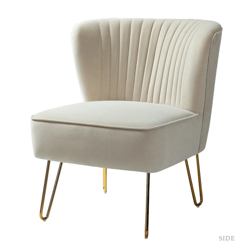 Chaise d'appoint capitonnée moderne en velours avec pieds dorés par