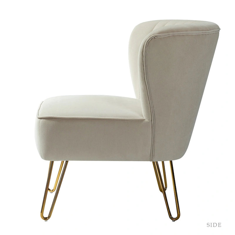 Chaise d'appoint capitonnée moderne en velours avec pieds dorés par