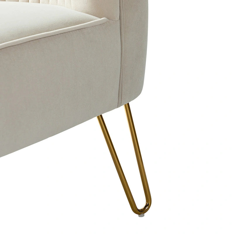 Chaise d'appoint capitonnée moderne en velours avec pieds dorés par