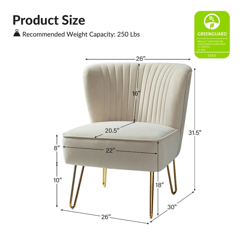 Chaise d'appoint capitonnée moderne en velours avec pieds dorés par