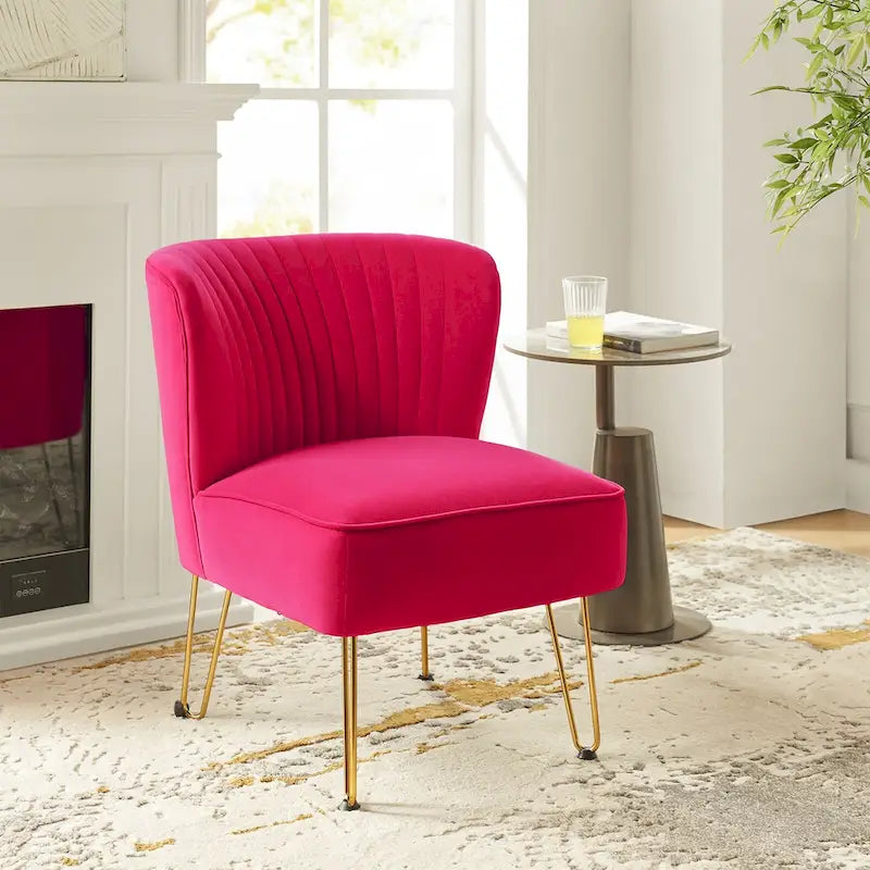 Chaise d'appoint capitonnée moderne en velours avec pieds dorés par