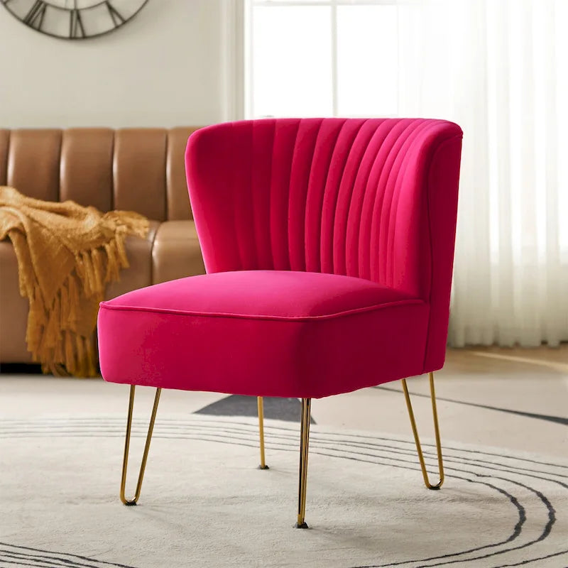 Chaise d'appoint capitonnée moderne en velours avec pieds dorés par