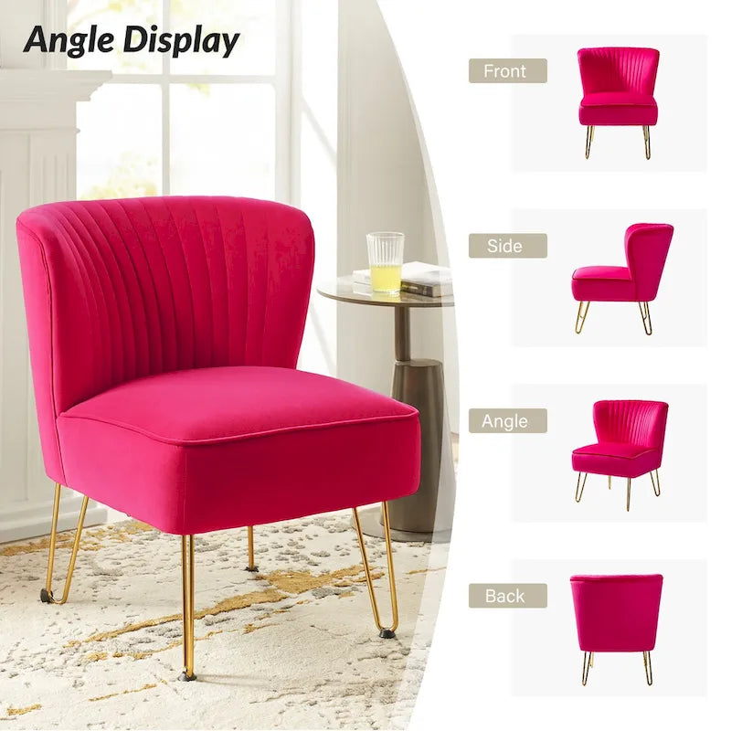 Chaise d'appoint capitonnée moderne en velours avec pieds dorés par