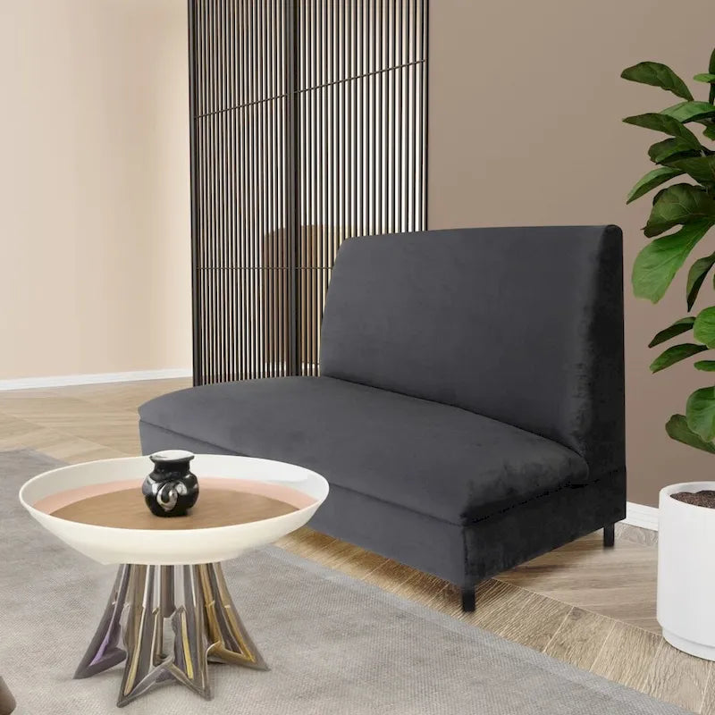 Canapés Banquette rembourrée en velours et bois massif, style milieu du siècle