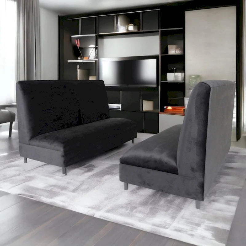 Canapés Banquette rembourrée en velours et bois massif, style milieu du siècle