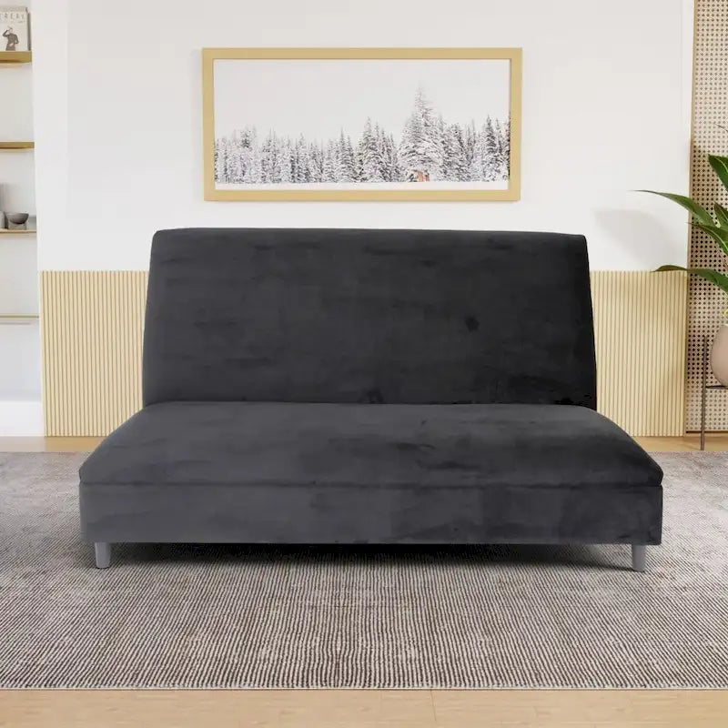 Canapés Banquette rembourrée en velours et bois massif, style milieu du siècle