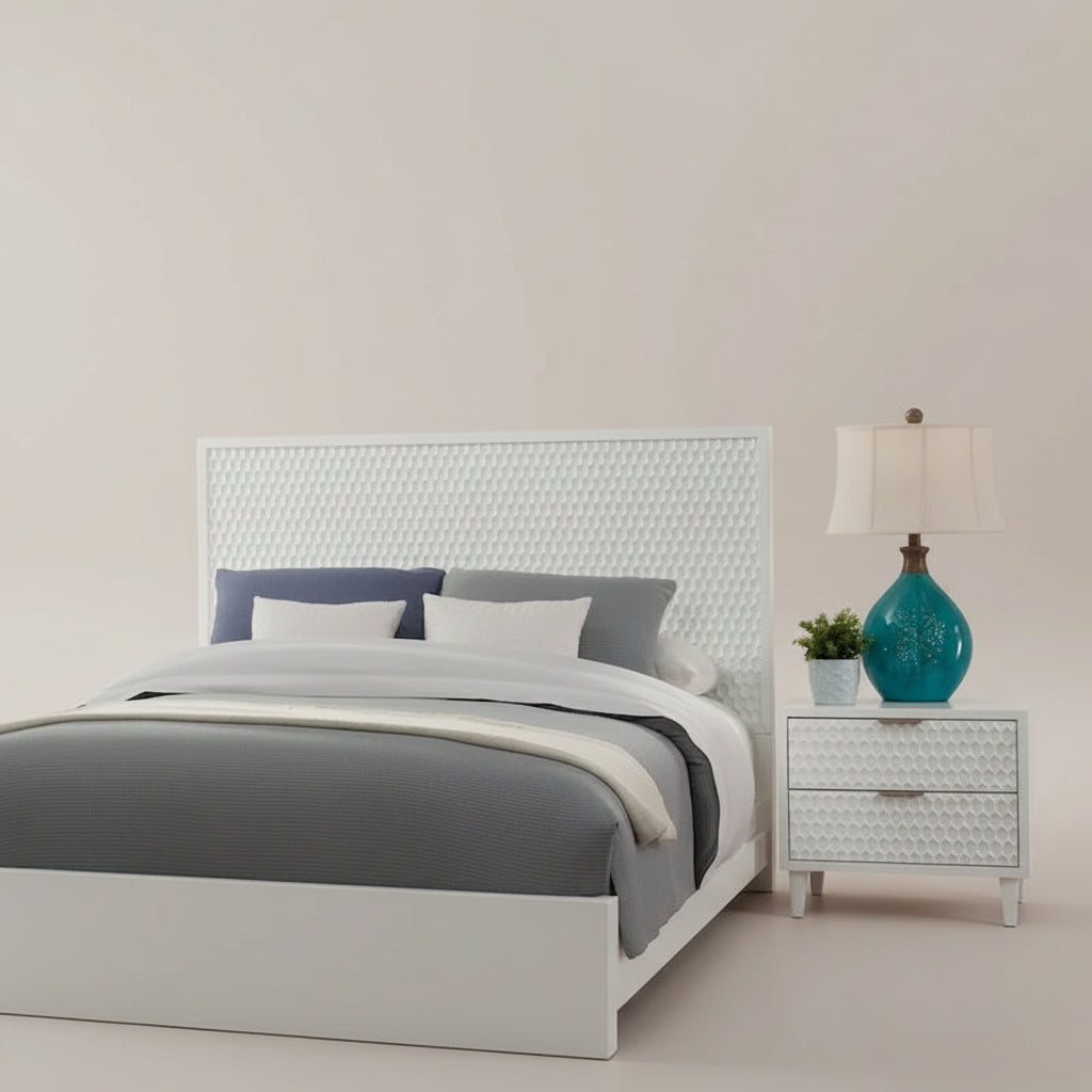 Origins by Alpine White Pearl Wood Headboard in White