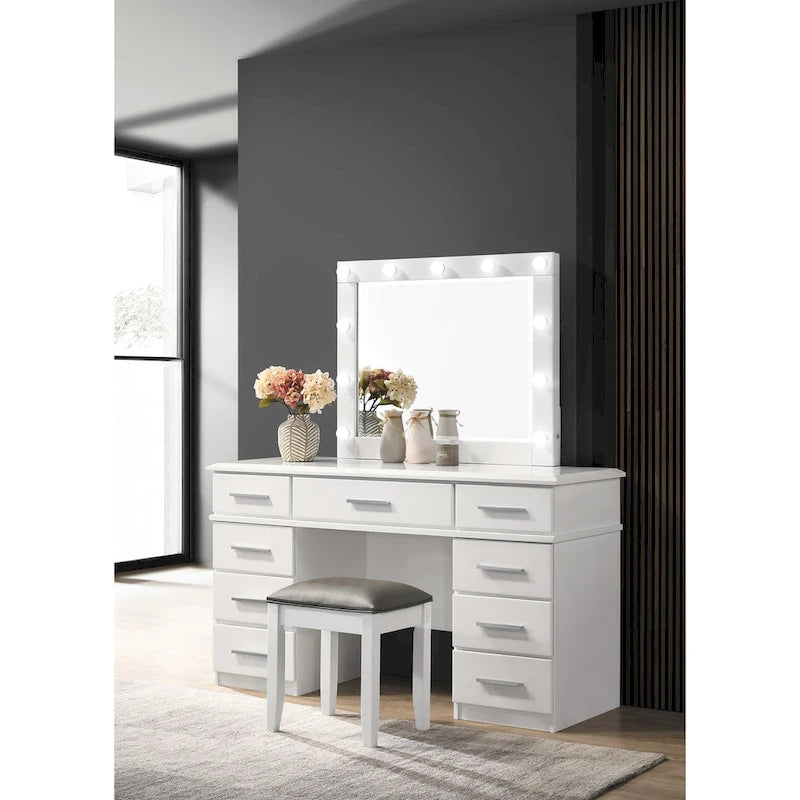 Tabouret de coiffeuse blanc brillant avec siège rembourré