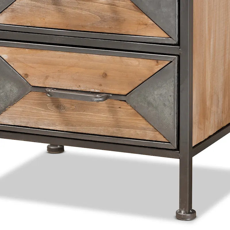 Baxton Studio Laurel Rustic Industrial Antique Grey Finished Metal and Whitewashed Oak Brown Finished Wood 3-Drawer End Table