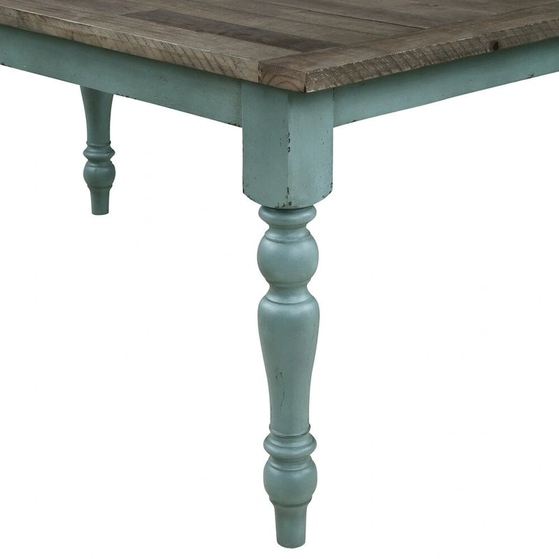 Table à manger en bois bicolore bleu et marron - S/O