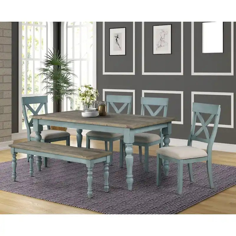 Table à manger en bois bicolore bleu et marron - S/O