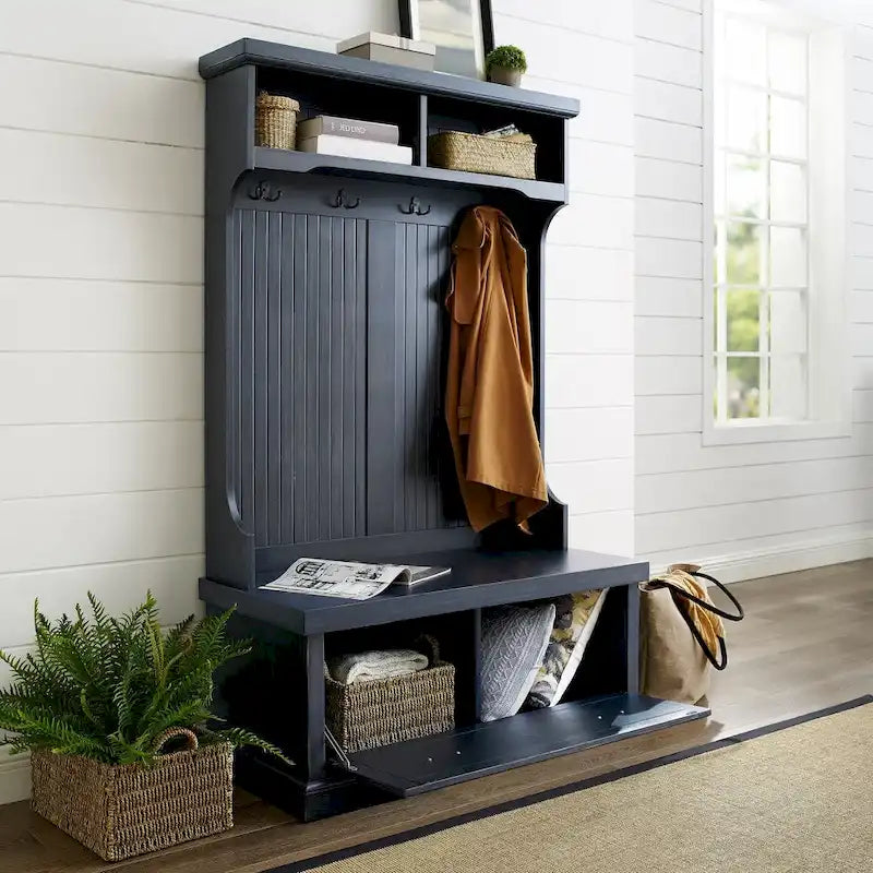 Porte-manteau de hall de style marin en finition bleu marine vieilli