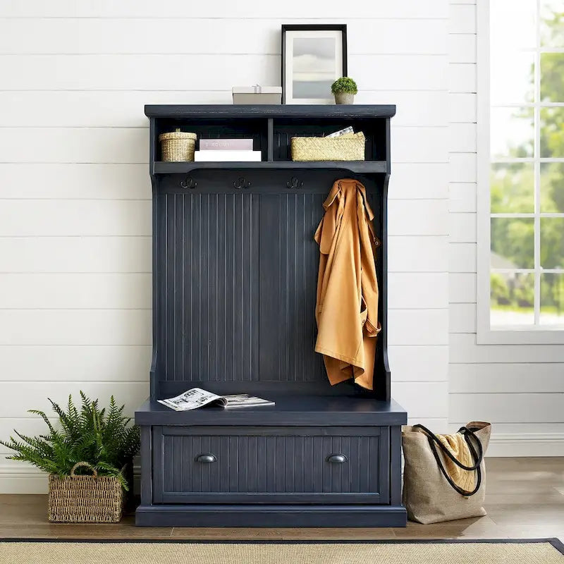 Porte-manteau de hall de style marin en finition bleu marine vieilli