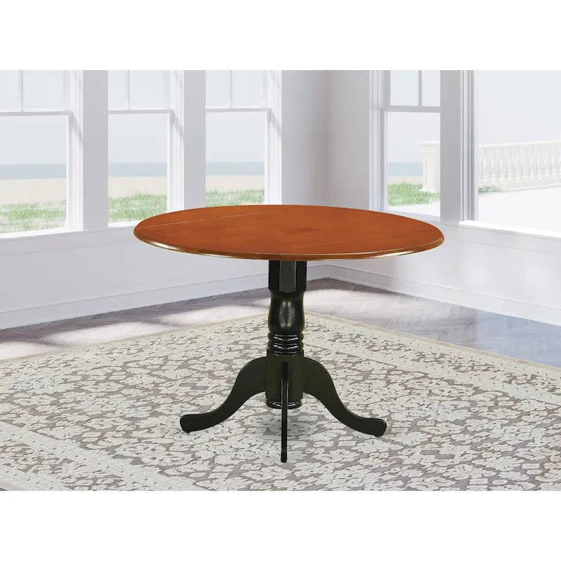 East West Furniture Dublin Kitchen Dining Table - a Round Wooden Table Top with Dropleaf & Pedestal Base, (Finish Options)