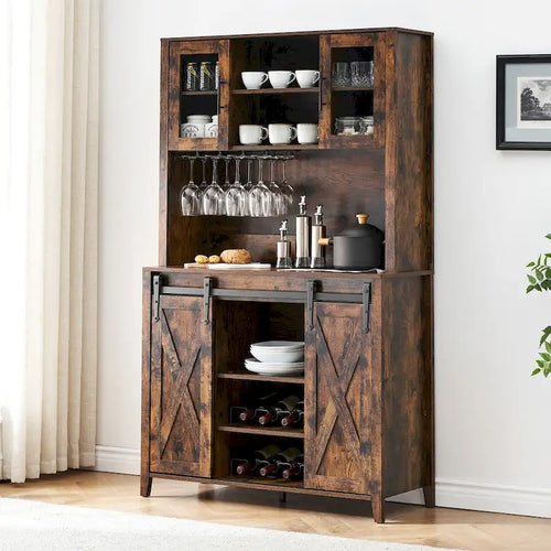 42.5-inch Farmhouse Wine Cabinet with Sliding Barn Door - 15.7D x 42.5W x 69.6H