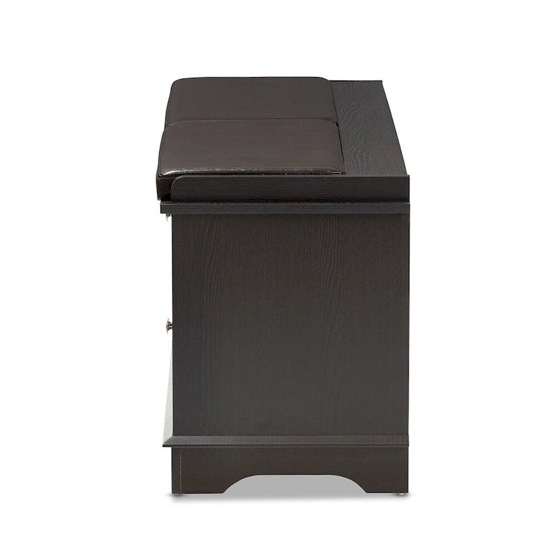 Banc de rangement pour chaussures à 2 tiroirs en bois brun foncé, moderne et contemporain - 52,5 cm de haut x 120,5 cm de large x 39,7 cm de profondeur